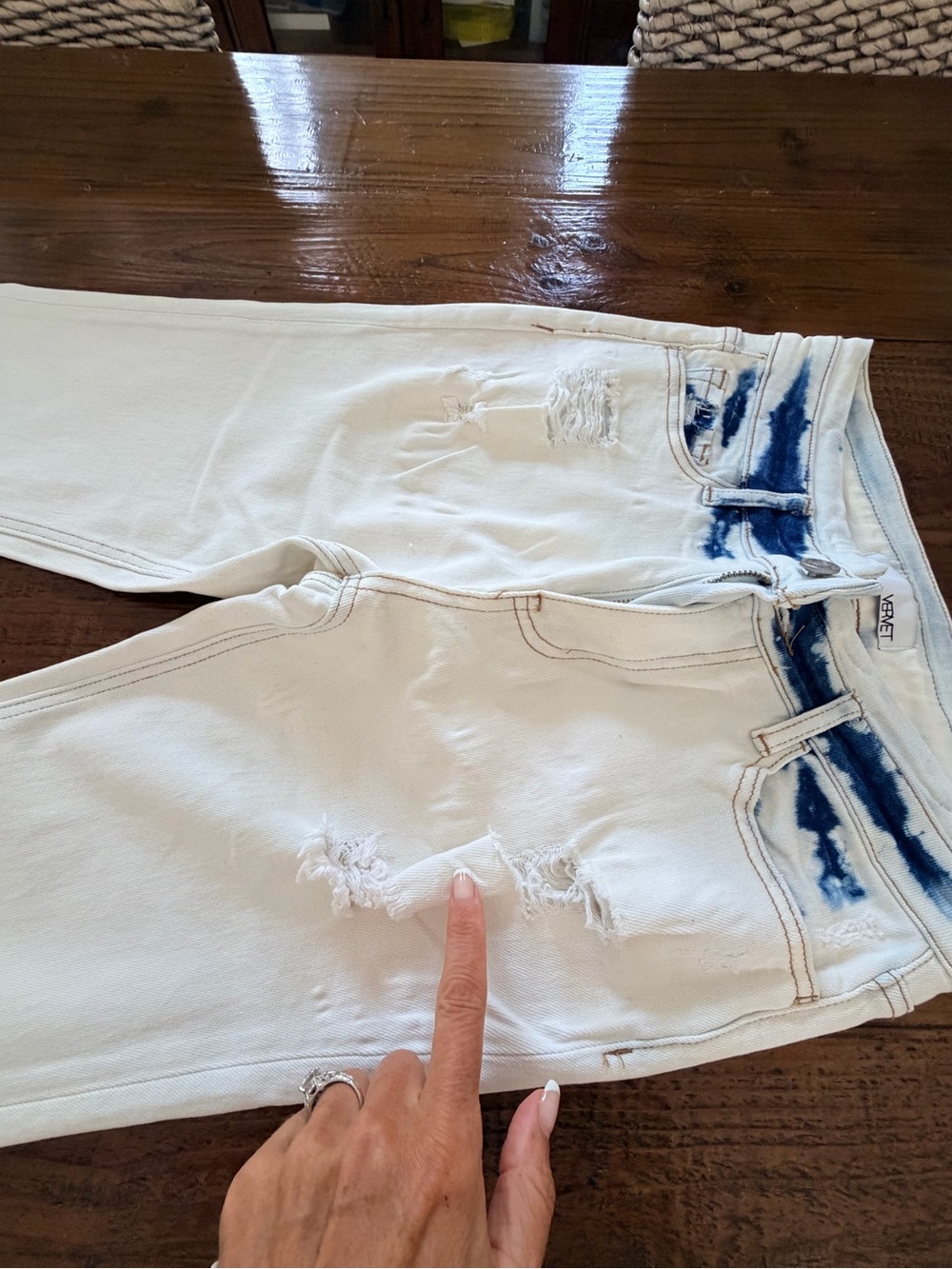White vervet high rise Flared Women's Jeans Distressed 28 - Picture 4 of 11